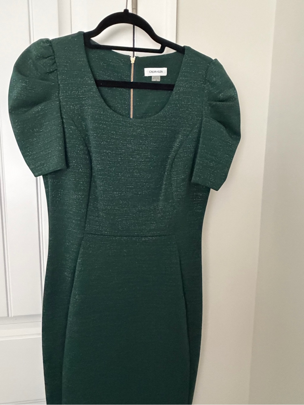 Calvin Klein Emerald Green Puff-Sleeve Sheath Dress